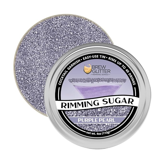 Brew Glitter - Purple Rimming Sugar (4oz, 1x Bar Tin) Cocktail Garnish for Mixed Drinks & Refreshments