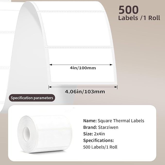 500 Labels/Roll 2" x 4" White Thermal Labels, Self-Adhesive Rectangle Thermal Sticker for Shipping, Address, Barcode, Mailing, FNSKU, Organization
