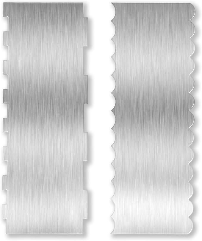 2 Pack 8.7 Inch Stainless Steel Cake Scraper, Double Sided Patterned Edge Stripe Edge Smoother Scraper Frosting Scraper Cake Decorating Comb for Mousse Butter Cream - Style 2