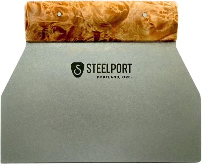 Steelport Bench Scraper | USA Made Dual Edge Stainless Steel Dough Cutter | 18-Gauge Steel Blade, Tapered Maple Burl Handle | Kitchen Gadgets for Bakers, Professionals, Home Cooks | Gift for Bakers