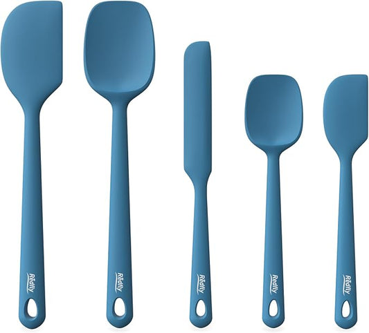 Redfly Silicone Spatula Set, 5 Piece Food Grade Silicone Cooking Utensils Set, Rubber Spatula Heat Resistant Nonstick for Baking, Cooking, Kitchen Utensils Dishwasher Safe Blue