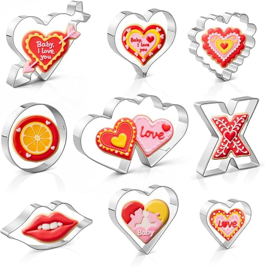 Heart Cookie Cutter Set, Valentine’s Day Cookie Cutters 9 Pieces, Stainless Steel Metal Heart Shapes Cookie Cutters Molds for Valentine Anniversary