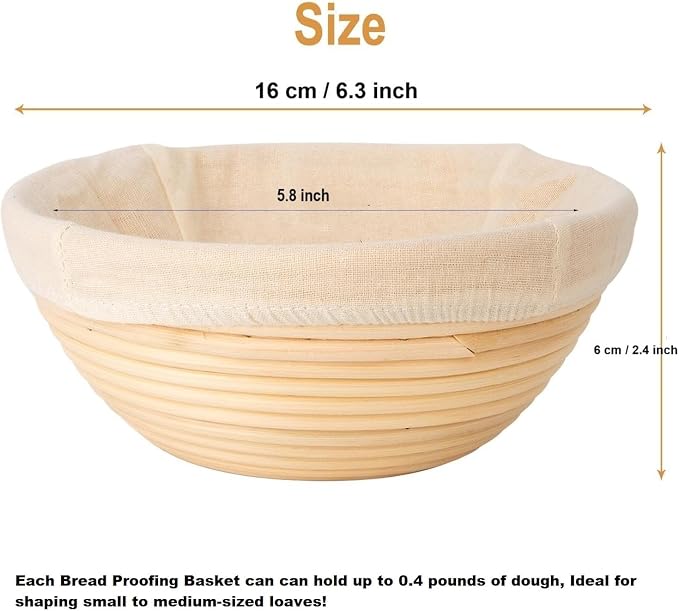 Banneton Bread Proofing Basket Set of 4PCS 6 Inch Mini Round Sourdough Dough Proofing Bowls for Sour Dough Bread Baking Supplies, Small Banneton Proofing Basket for Home Sourdough Bakers