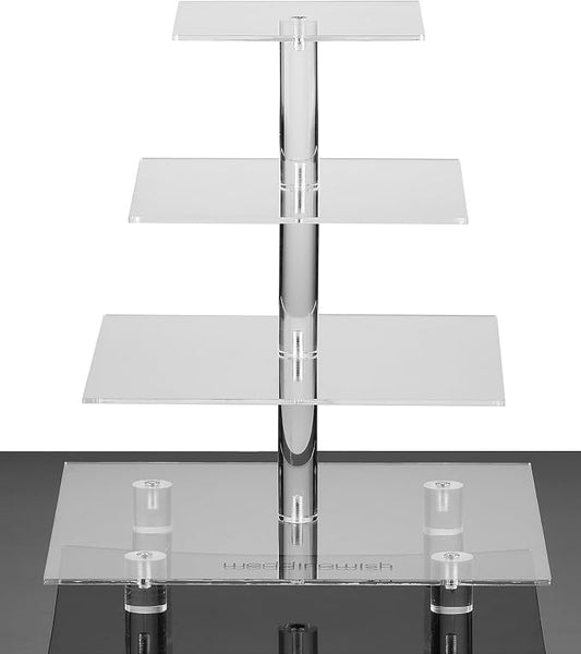 weddingwish Acrylic Cupcake Stand, 4 Tier Square Cupcake Display Stand with Base, Clear Cupcake Tower for Dessert Table,Wedding, Party, Baby Shower