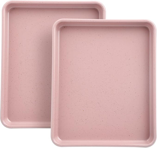 Toaster Oven Pans Set of 2, Shinsin 11-Inch Nonstick Baking Sheet Pans and Trays, 1/8 Thicker Replacement Small Baking Tray Accessories for Cookie, Non Toxic and Easy Clean and Diswasher Safe, Pink