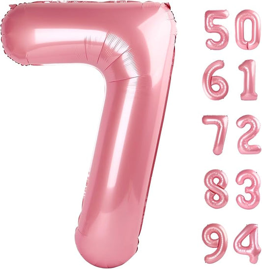Pearlescent Pink 7 Balloon, Number Balloons 40 Inch, 7th Birthday Decorations for Girls Kids, Party Decoration for Women, Number 7 Balloon