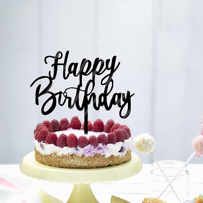 Happy Birthday Cake Topper, Cake Decoration Suitable For Party Decoration For Anniversary/Birthday (Acrylic black)