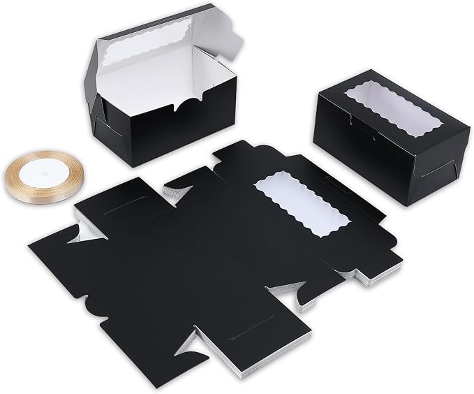 65 PCS Black Bakery Boxes with Window - 6.29x3.54x2.95 Inches Cookies, Cake, Pastries, Treat, Dessert Boxes - Small Gift Box for Party, Business(Black)