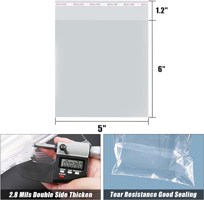 SUREHOME Cookie Bags Cellophane Clear Individual Treat for Cookies, 5x6 Inch Gift Giving Packaging, 100PCS Plastic Self Adhesive Wrappers Candy Bag