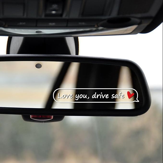 3 x Love You Drive Safe White Car Mirror Decal Stickers for Cars Rearview Mirror Decal for Women Cute Decals Vinyl Affirmation Stickers for Window, Tumbler, and Water Bottle