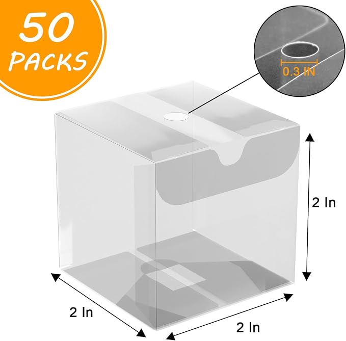 XINHPKGG 50pcs Clear Favor Boxes 2x2x2 Inch Clear Cake Pop Boxes with Hole Top Macaron Box Treat Box for Birthday Wedding Party