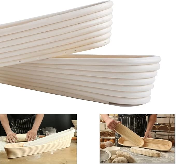 15 Inch Proofing Baskets for Baguette, Bread Banneton Baking Bowls 2 Pack, Making Baguette Bread with Beautiful Pattern and Shape