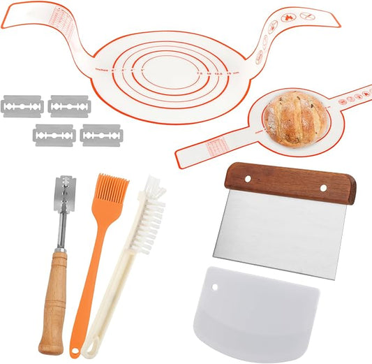 Dough Whisk with Sourdough Scoring Tool,Bread Making Tools and Baking Supplies,Sourdough Starter Kit,Bread Making Tools Kit – Includes Wooden Bench Scraper,Bread Lame,Pastry Brush
