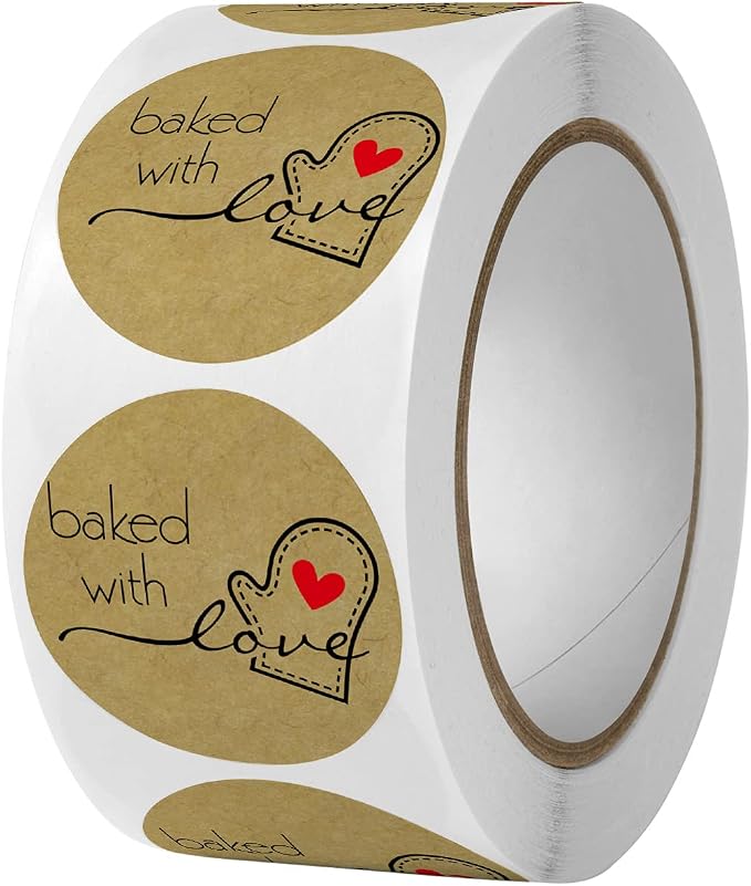 1000PCS Hand Made with Love Stickers,1 Inch Small Round Brown Thank You Red Heart Baking Stickers Label Bakery for Baked Goods Packaging Jam, Jelly Jar Canning Bottle,Cookie Bag (Brown Baked) 1