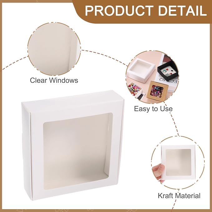 uxcell 20Pcs Kraft Soap Boxes, 4.1 x 4.1 x 1.2Inch Mini Kraft Treat Box with Clear Window for Candy Cookie Gift Party Festival Favor Treats Packaging (White)