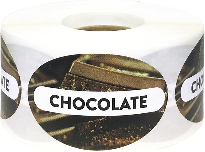 Chocolate Grocery Store Food Labels 1.25 x 2 Inch Oval Shape 500 Total Adhesive Stickers
