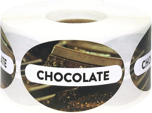 Chocolate Grocery Store Food Labels 1.25 x 2 Inch Oval Shape 500 Total Adhesive Stickers
