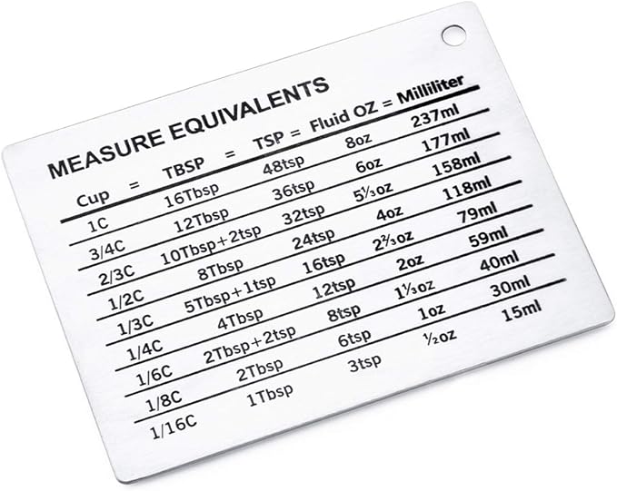 SOONHUA Measurement Conversion Refrigerator Magnet, kitchen Measurement Conversion Chart Stainless Steel Refrigerator Magnet for Cups Tablespoons Teaspoons Fluid Oz Milliliters