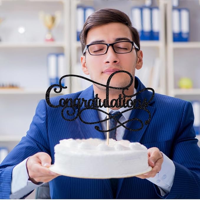 Congratulations Cake Topper,Congratulations 2026 Graduation Cake Topper,Graduation, Wedding, Retirement, Birthday, Anniversary, Celebration Party Decorations Supplies(Black)