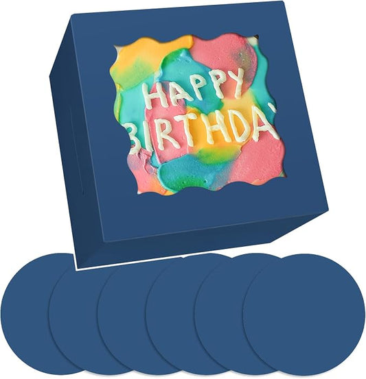Bakepacker 36pcs 6x6x5 Inches Cake Boxes with Window 18-Packs Ink Blue 6 Inch Bakery Boxes (18 Cake Boxes +18 Cake Boards Included)