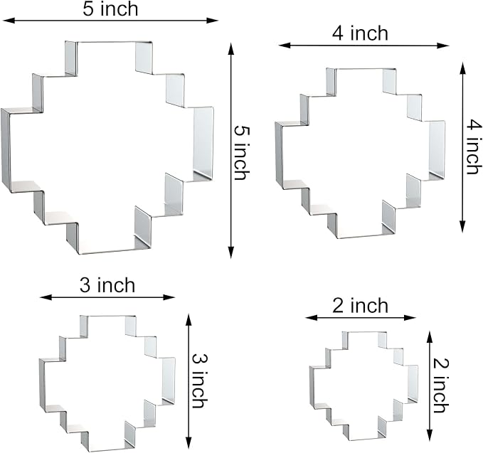 Square Stair Cookie Cutter Set - 5 inch, 4 inch, 3 inch, 2 inch - 4 Piece Geometric Cookie Cutters Shapes Biscuit Fondant Clay Molds - Stainless Steel