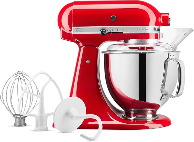 KitchenAid Artisan Series 5 Quart Tilt Head Stand Mixer with Pouring Shield KSM150PS, Cherry Tomato Bundle with Deco Essentials Exclusive CPS 1 Year Extended Protection Pack