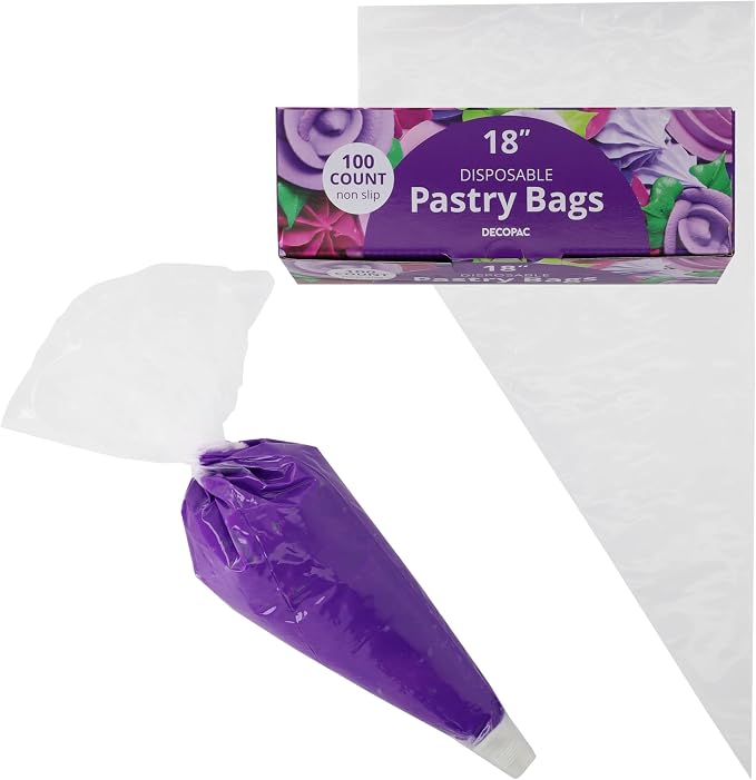 DecoPac Disposable Pastry Bag, Piping Bags with Non-Slip Outer Surface, Pack of 100 Clear Bags - 18 Inch
