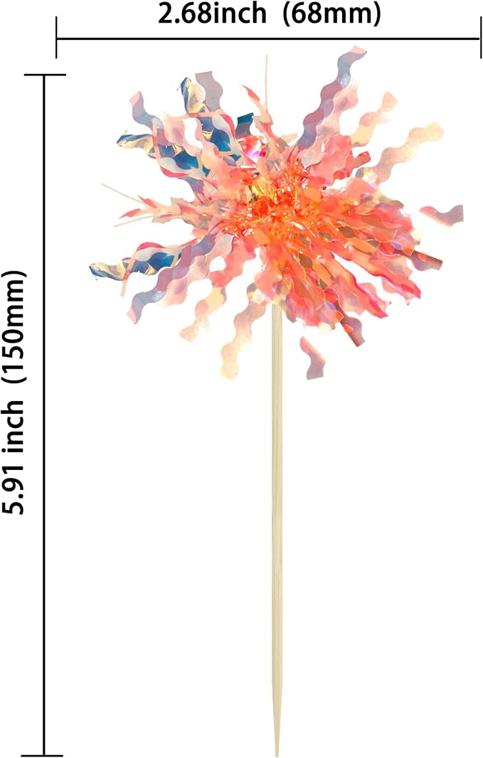 Gyufise 30Pcs Foil Firework Cupcake Toppers Sparkle Tinsel Cake Toppers Tinsel Drink Cake Decoration Cocktail Picks for Birthday Wedding Graduation Party Supplies Orange