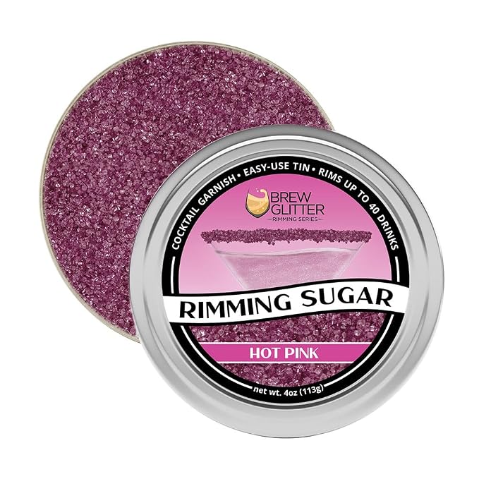Brew Glitter - Neon Pink Rimming Sugar (4oz, 1x Bar Tin) Cocktail Garnish for Mixed Drinks & Refreshments