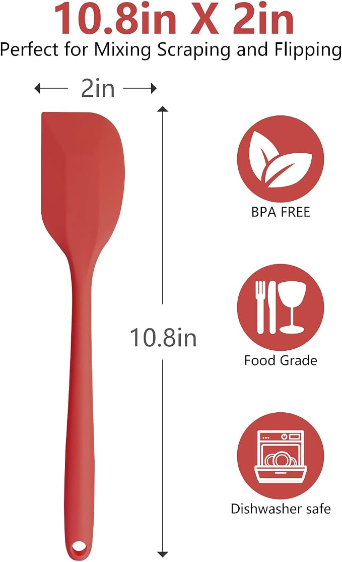 Red Rubber Spatula for Kitchen Use, Silicone Spatulas for Cooking Heat Resistant, Flexible Small Kitchen Spatula for Kitchen Nonstick Cookware