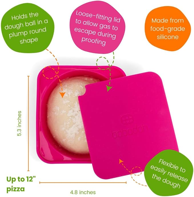Babadoh Pizza Making Accessories | Pizza Dough Proofing Containers with Lids | Set of 6 | Multi Bright (2 Berry, 2 Orange, 2 Lime) | Original Size (make 12" Pizzas)