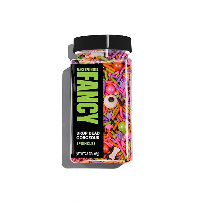 Fancy Sprinkles Drop Dead Gorgeous Sprinkles | Candy Eyeballs & Bone Shaped Candy | Neon Halloween Jimmies & Nonpareils | Halloween Cake, Cupcake & Cookie Decorating | 1 Pack (0.5c)