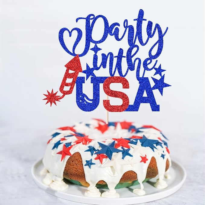 Party in The USA Cake Topper,Happy 4th of July，Happy Birthday America/God Bless America,Independence Day Party Supplies