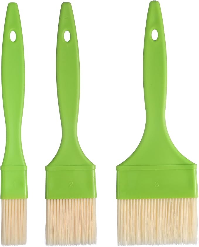 3 Pcs 1/2/3 inch Pastry Brush Set, Bristle Basting Brushes for Cooking, Plastic Handle Butter Brush, Kitchen Brushes for Oil, BBQ Grill, Egg, Butter Sauce, Baking, with Hang Hole Design
