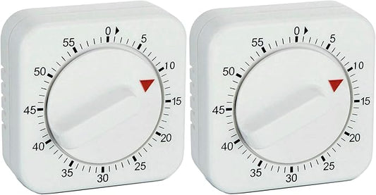 Square 60 Minute Mechanical Kitchen Timer, Easy to Use Visual Cooking Timer with Strong Magnet and Loud Alarm, Manual Countdown Timer for Classroom, Home, Study and Cooking (2 Pack)