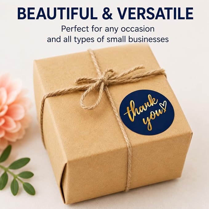 500 PCS Thank You Sticker Labels Roll – 1.5 Inch Round Gold Foil Stickers with Heart Design, 4 Colors for Small Business Packaging, Envelopes, Gift Bags, Shipping Boxes