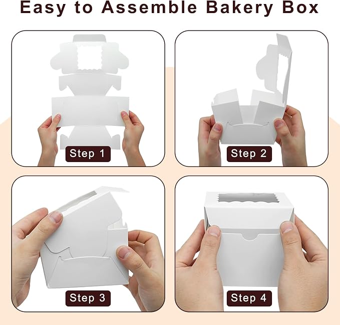 XINHPKGG 50pcs Cookie Boxes 4x4x2.5 Inch Bakery Boxes with Window Treat Box Dessert Box for Wedding Favors Party - White