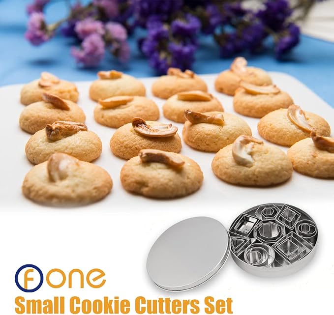 ofone Small Cookie Cutters Geometric Shapes Set, 24 Mini Fondant Cutter - Square Triangle Oval Rectangle Hexagon Octagon Circle Diamond, Tiny Stainless Steel Biscuit Molds for Baking Dough Pastry