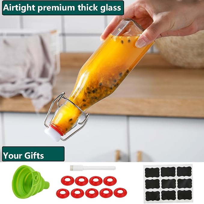 ZEBEIYU Swing Top Glass Bottles 8 oz with Airtight Lids for Home Brewing, Kombucha, Kefir, Vanilla Extract, Beer, Oil, Vinegar, Homemade Juices, Water,Soda Set of 9