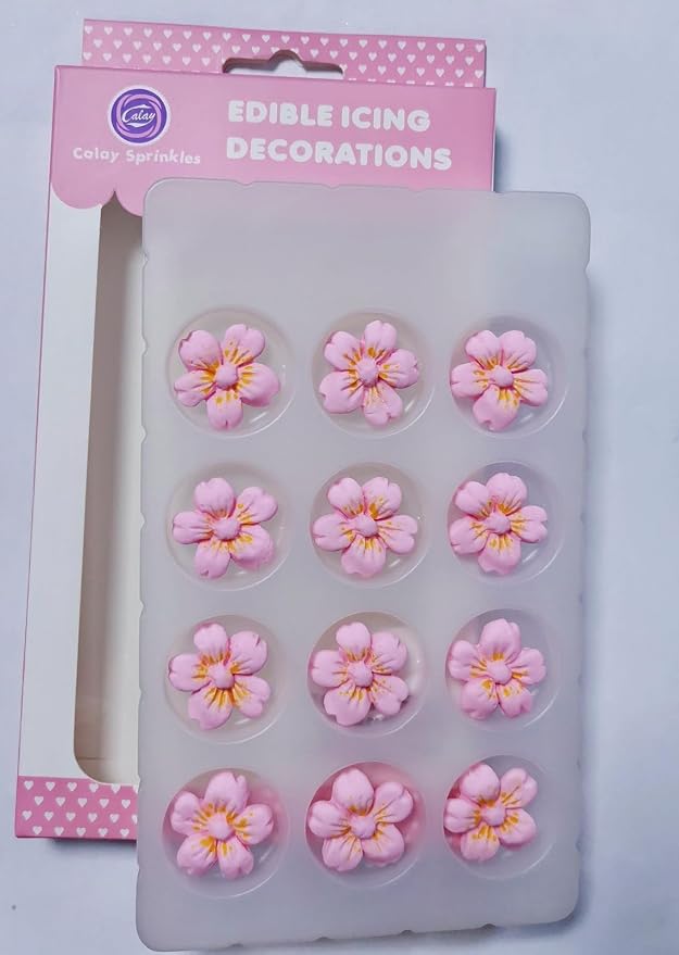 HeDeon&Rles 12 Pcs Edible Cherry Blossom Candy National Cherry Blossom Festival Candy Sprinkles for Baking Cake Icing Pancake Cupcake Decoration Wedding Birthday Christmas Halloween Supplies