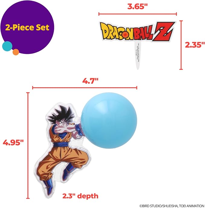 Dragon Ball Z Cake Topper | Light Up Goku & Spirit Blast Decoration With Pic | Ready To Use Birthday Cake Topper, Batteries Included - 2 Piece Set