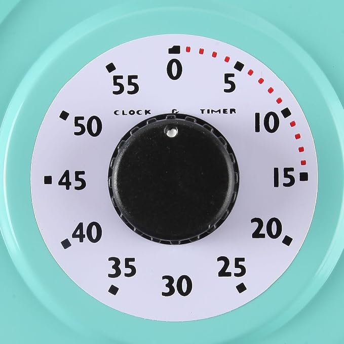Lily's Home - 9.5 Inch x 12.5 Inch - Retro Kitchen Wall Clock, Vintage Wall Clock with a Thermometer and 60-Minute Timer, Ideal for Any Kitchen, Office, or Diner (Turquoise)