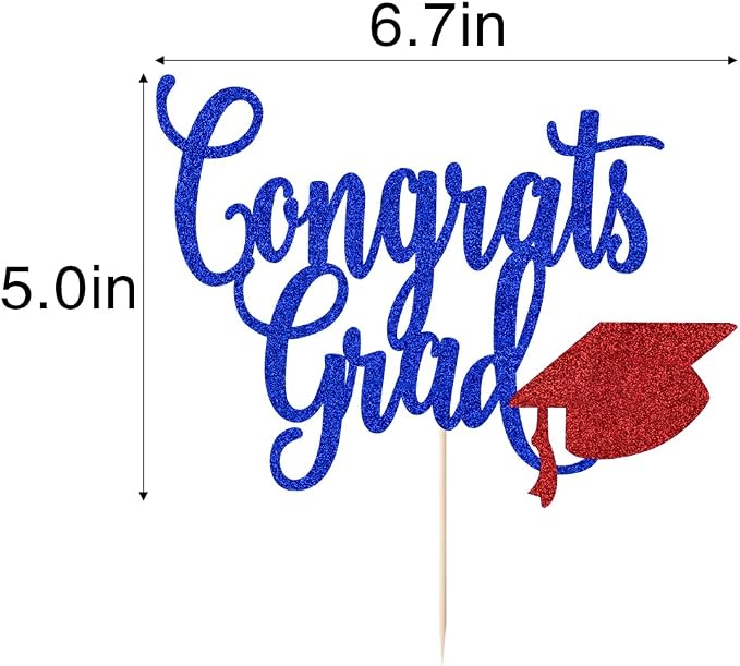 Congrats Grad Cake Topper,2026 Graduation Cake Topper, Congrats Grad Decorations,2026 High School/College/Senior Graduation Party Decorations Supplies. (Congrats Grad Dark blue red)