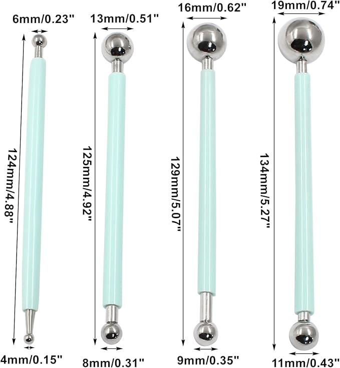 Cake Decorating Metal Ball, Metal Ball Fondant Tool Fondant Cake Pan Cake Decorating Tool Flower Sugar Craft Ball Model DIY Tool Clay Modelling Tools(Set of 4, Green)