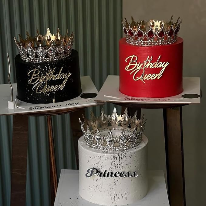 14pcs Happy Birthday Cake Toppers for Women Princess Queen - Acrylic Cupcake Decor Side Decoration Kit - Girl Party Supplies