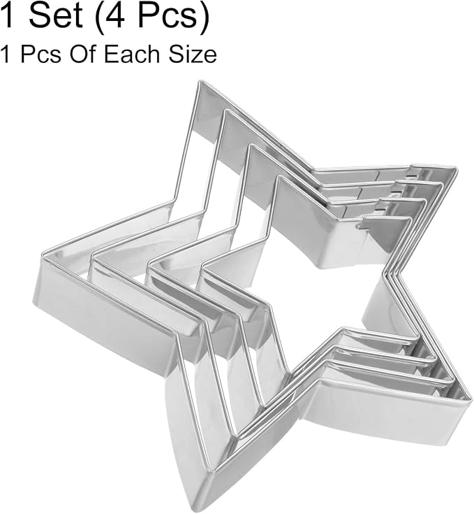 HARFINGTON Star Cookie Cutter Set Assorted Sizes Stainless Steel Five-Pointed Star Biscuit Baking Pastry Cutters Molding for Pastry Fondant Cake Christmas Tree