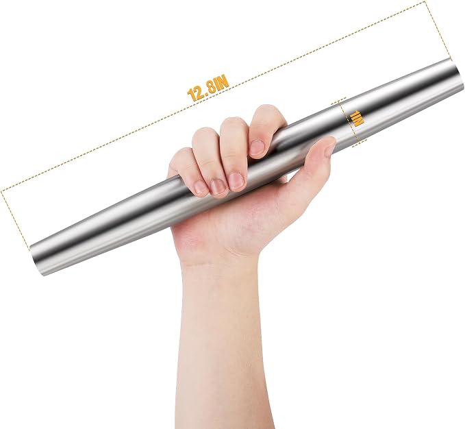 AMUZHI Smooth Seamless Stainless Steel Rolling Pin, 12.8Inch | Easy to clean food grade metal, ideal for daily pizza, pie, pasta, dumpling and cookie dough household baking