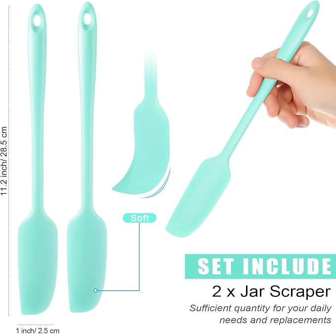 Patelai 2 Pieces Silicone Jar Spatula Long Handle Non-stick Rubber Scraper Heat Resistant Spatula Silicone Scraper for Jars, Smoothies, Blenders Cooking Baking Stirring Mixing Tools (Mint)