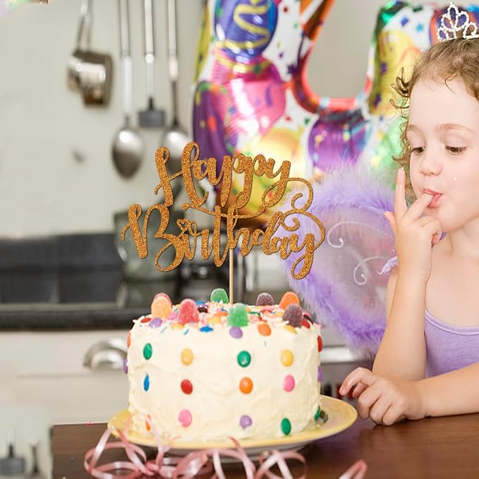 Handmade Glitter Happy Birthday Cake Topper,Birthday Party Cake Decorations, Anniversary/Birthday Party Decoration Supplies (Orange)