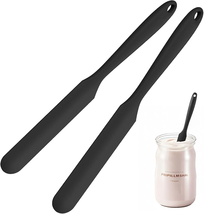 2Pcs Silicone Jar Spatula,9 Inch Jam Spreader for Peanut Butter,Heat-Resistant Food-Grade Jar Blender,Kitchen Spatula for Scraping Icing Bread Cream, Jam (Black)